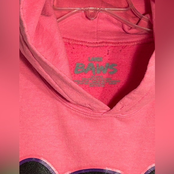 WOMENS LARGE BAWS PINK HOODIE HOODED SWEATSHIRT MISSING HOODIE DRAWSTRING - Picture 3 of 8